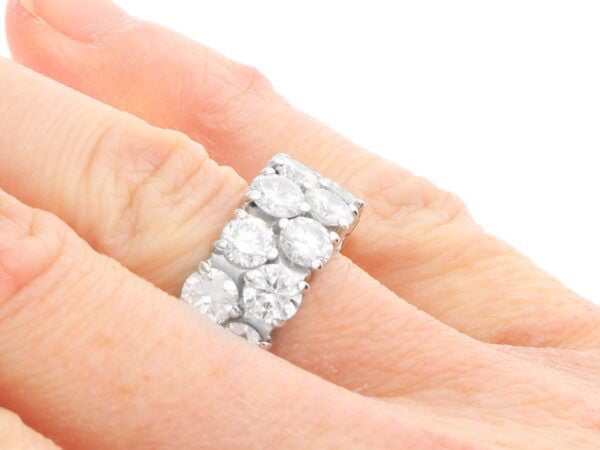 wearing a double band diamond ring