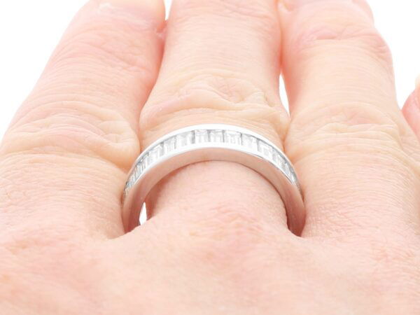 vintage baguette diamond eternity ring on finger