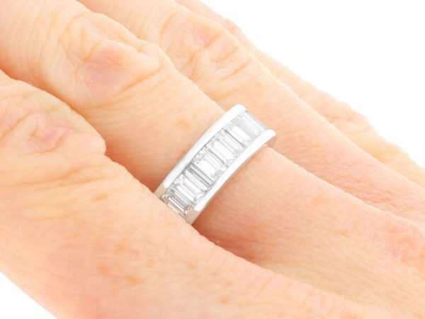 vintage baguette diamond eternity ring on hand