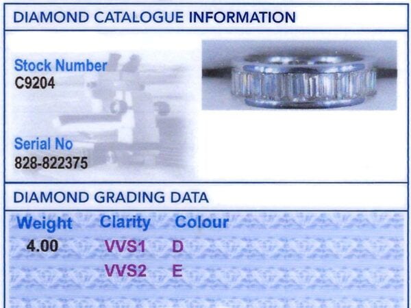 vintage baguette diamond eternity ring grading card
