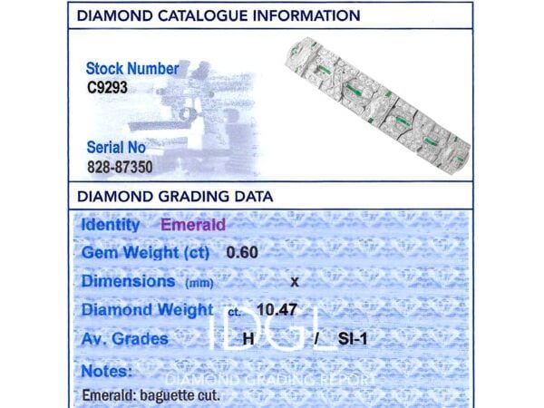1920s emerald diamond bracelet in platinum grading card