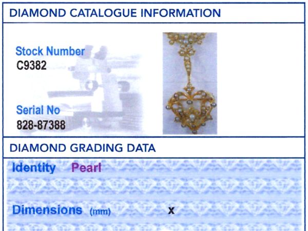 Victorian 15k Gold Pearl Necklace grading card