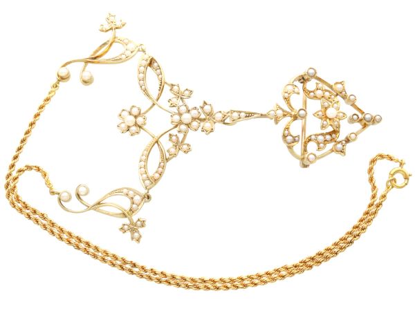 Victorian 15k Gold Pearl Necklace with chain