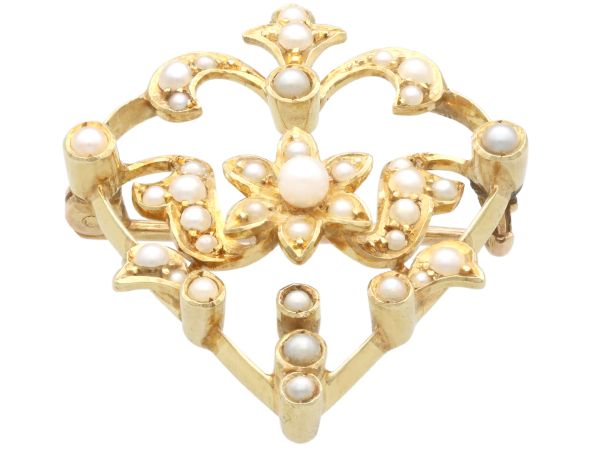 Victorian Yellow Gold Pearl Brooch