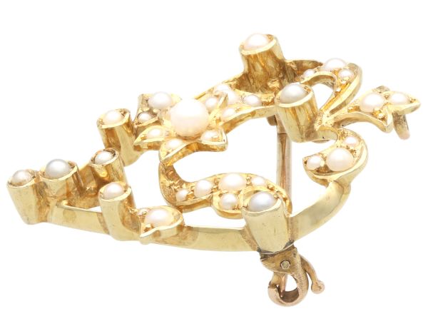 Victorian Gold Pearl Brooch size view