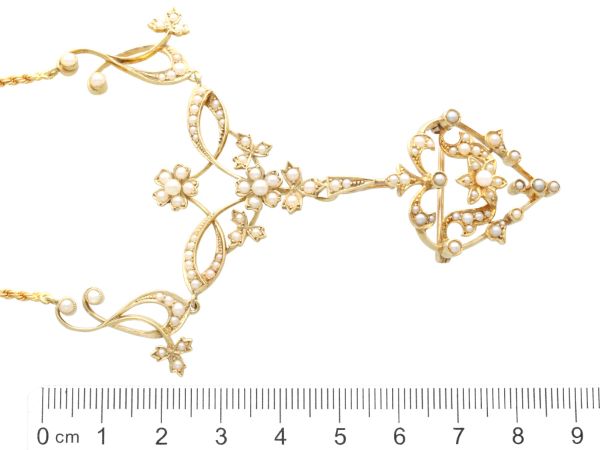 Victorian Gold Pearl Necklace Brooch Size