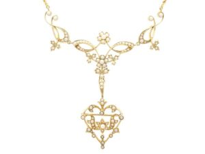 Victorian 15k Gold Pearl Necklace Brooch