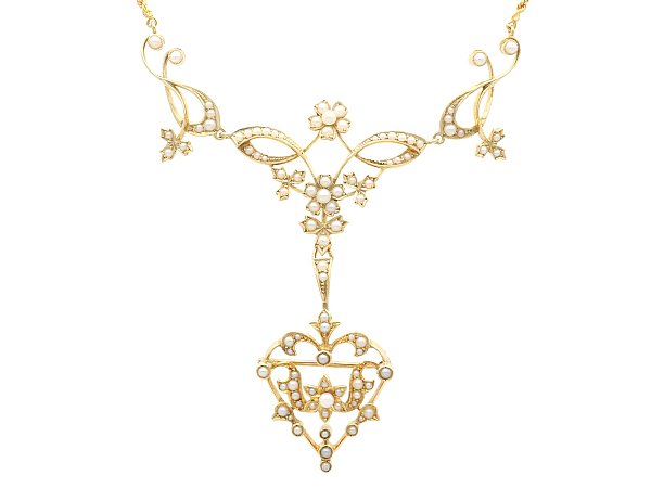 Victorian 15k Gold Pearl Necklace Brooch