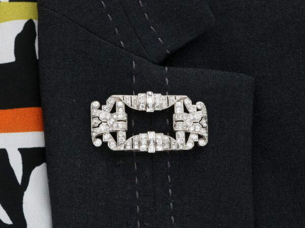 wearing antique art deco diamond brooch