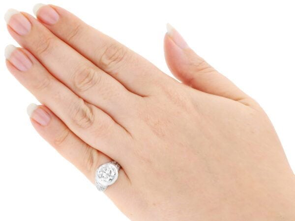 2.70 carat round brilliant cut diamond ring on hand