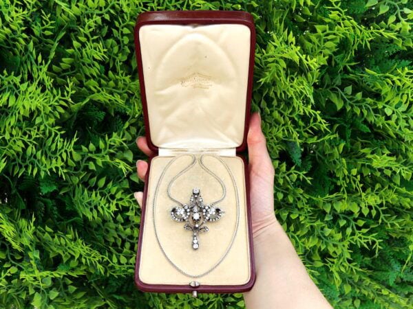 Edwardian diamond pendant in gold outside