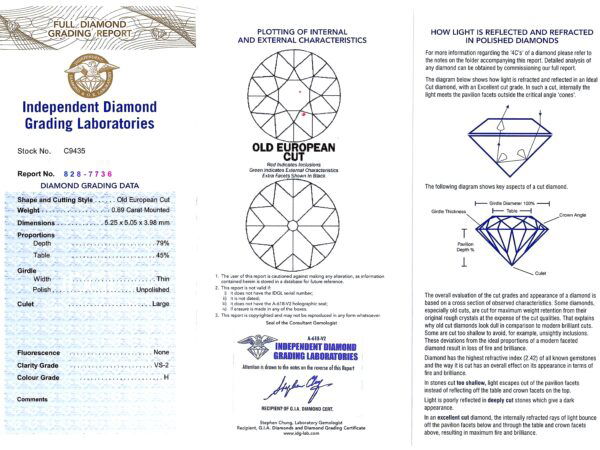 certificate for Edwardian diamond pendant brooch in gold