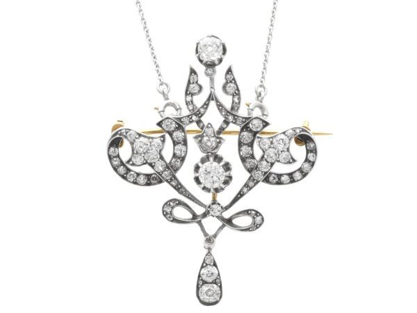 Edwardian diamond pendant brooch in gold