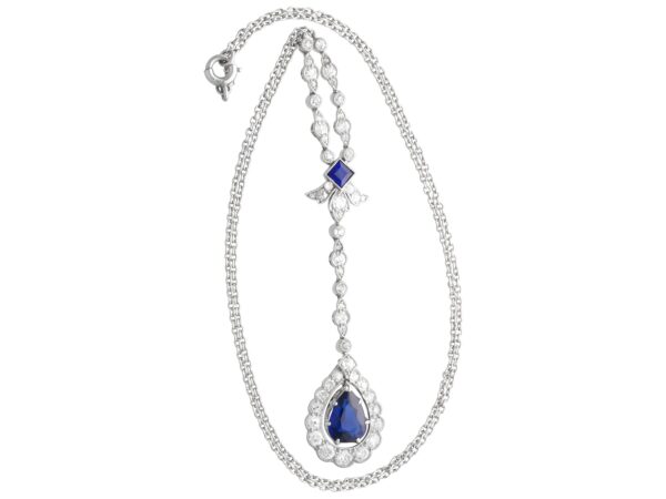 antique sapphire and diamond drop pendant platinum chain