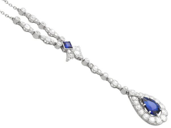 platinum sapphire and diamond drop pendant