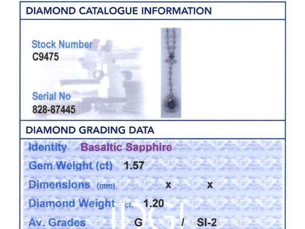 pear sapphire and diamond pendant grading card