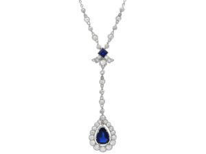 antique pear shaped sapphire and diamond pendant