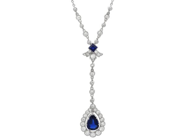 antique pear shaped sapphire and diamond pendant