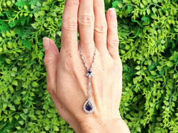 pear shaped sapphire and diamond pendant outside