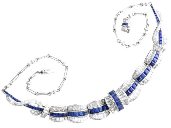 art deco sapphire necklace platinum