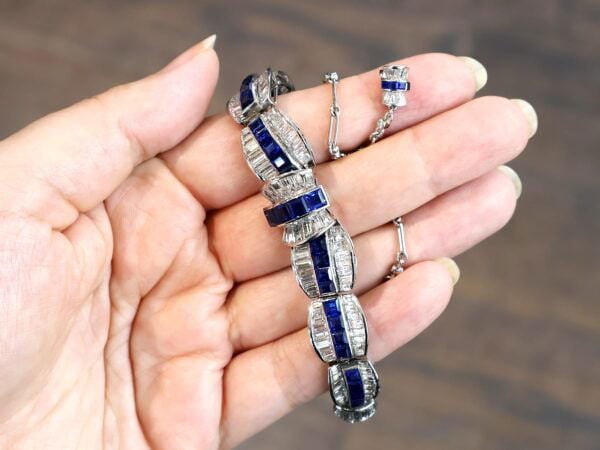 art deco sapphire necklace with diamonds in platinum