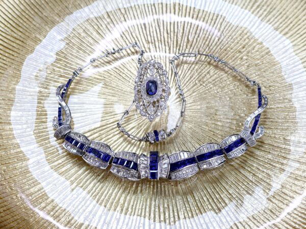 art deco sapphire necklace with sapphire ring