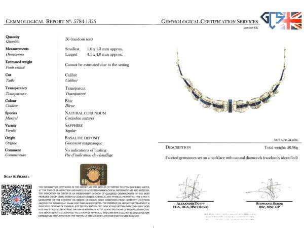 art deco sapphire necklace grading certificate