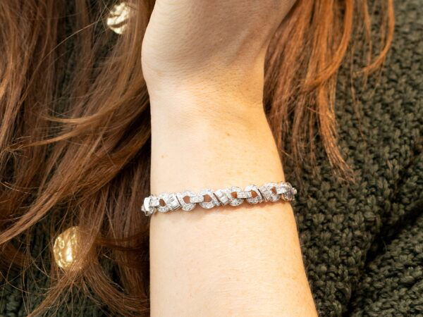 1950s Art Deco Diamond Bracelet on model