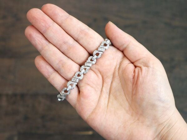 1950s Art Deco Diamond Bracelet in the hand