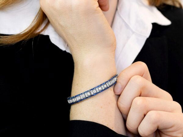 Sapphire Diamond Platinum Bracelet On Wrist