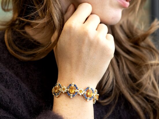 Diamond Sapphire Cluster Bracelet On Hand