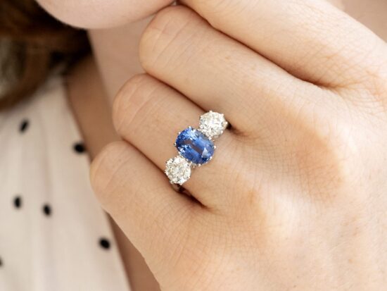 Cushion Cut Sapphire Trilogy Ring
