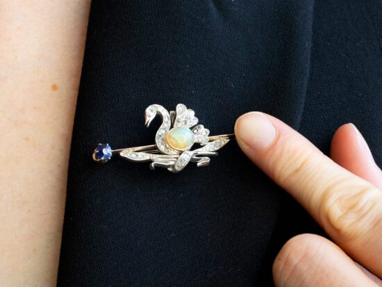 Swan Brooch Worn Image