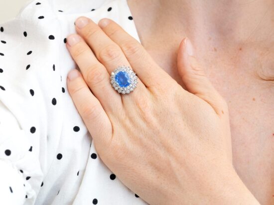 Cushion Cut Sapphire Ring On Hand