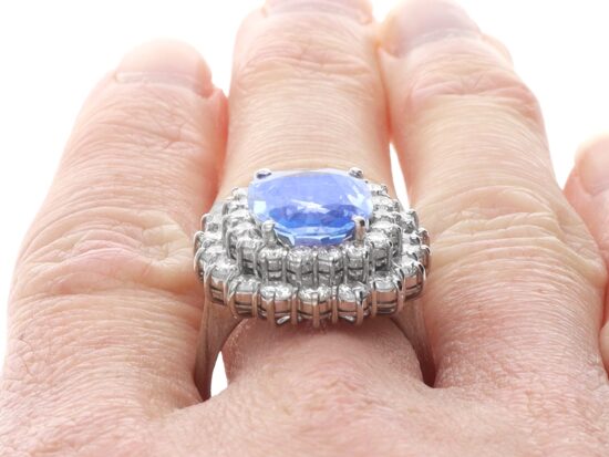 Sapphire Diamond Ring Close Up On Hand