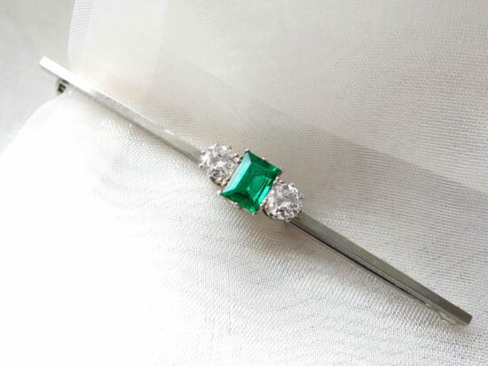Antique Emerald Diamond Bar Brooch