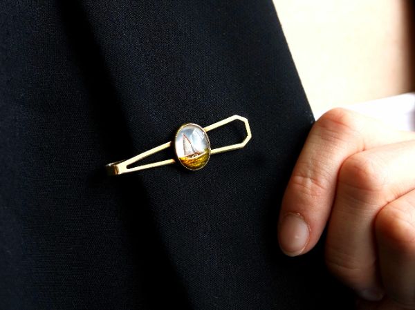 Wearing Essex Crystal Tie Clip