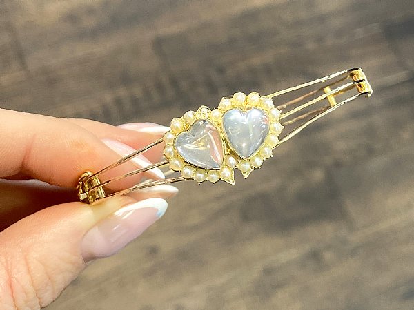 Moonstone and Seed Pearl Rose Gold Bangle