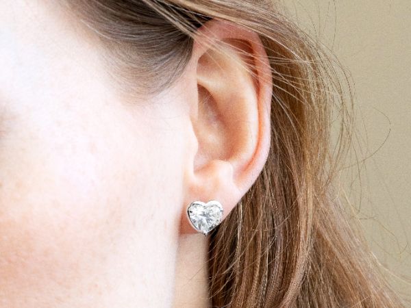 Heart Diamond Studs in Ears