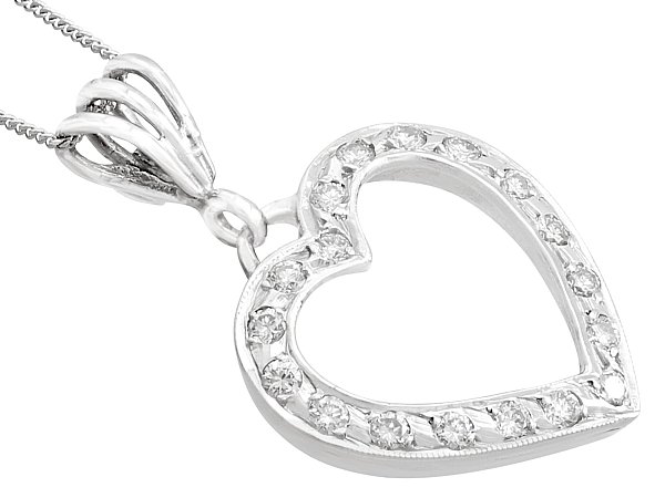 Vintage  0.28ct Diamond and 18ct White Gold Heart Pendant 