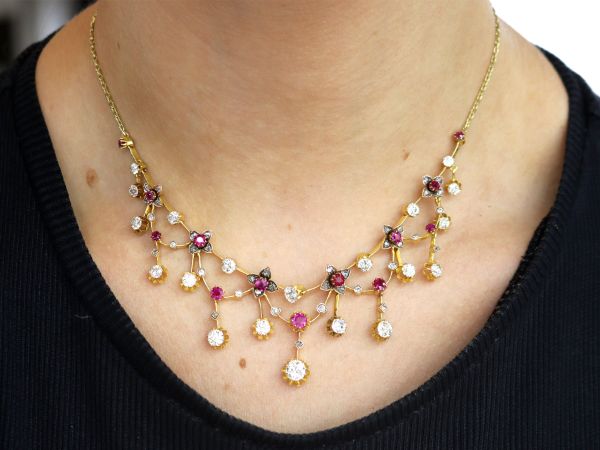 Late Victorian Ruby Necklace On Neck