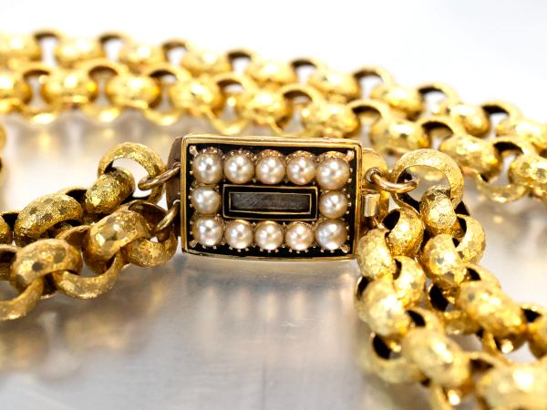 Antique Double Strand Yellow Gold Mourning Necklace 