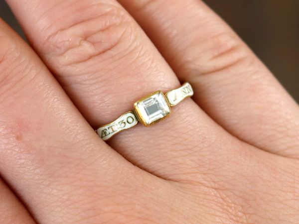 White Paste, Enamel and Yellow Gold Mourning Ring