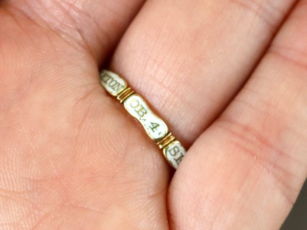 Antique White Paste, Enamel and 18ct Yellow Gold Mourning Ring