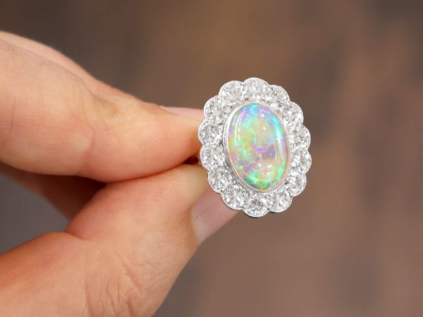 Antique Opal and Diamond Cluster Ring