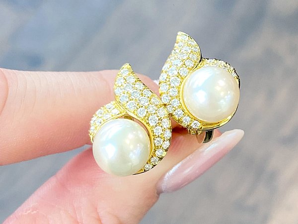 Vintage Pearl and Diamond Cluster Earrings 