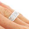 platinum radiant cut diamond eternity ring on hand
