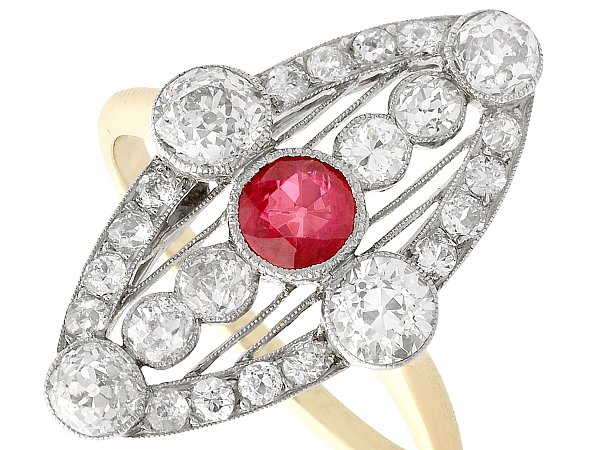 Ruby Art Deco Marquise Cut Ring 