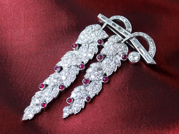 Ruby and 5.32ct Diamond, Platinum Brooch