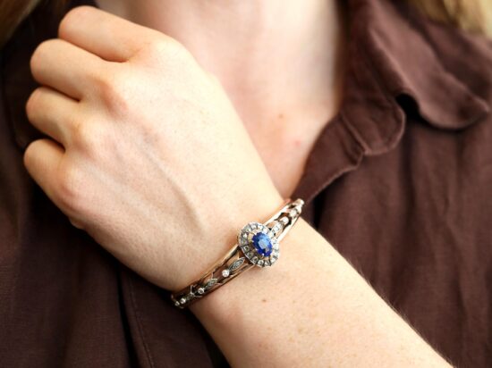 Sapphire and Rose Gold Bangle On Hand